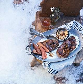 EntrecoIte double mit Zimt Pfeffer und Orange auf Bohnen