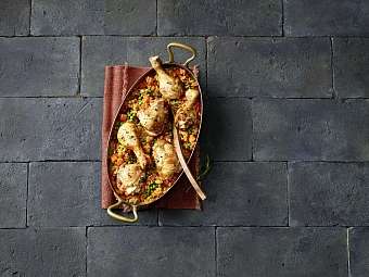 Pouletschenkel Paella aus dem Ofen